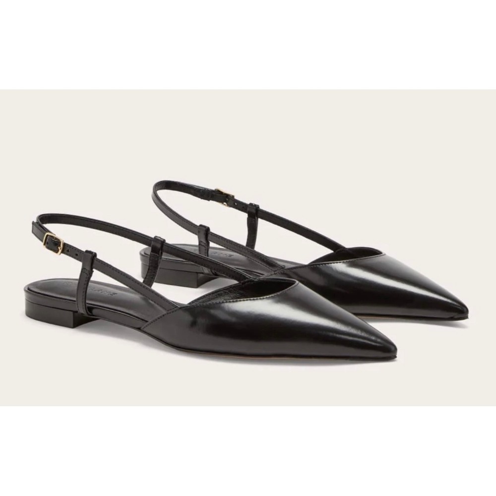 Everlane Italian Leather Pointed Slingback Flats Black Size 8.5